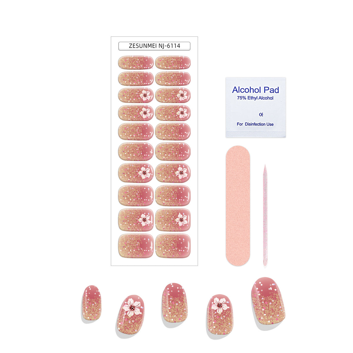 6114-Floral Rose Gold Color Blocking - Half Baked Nail Stickers