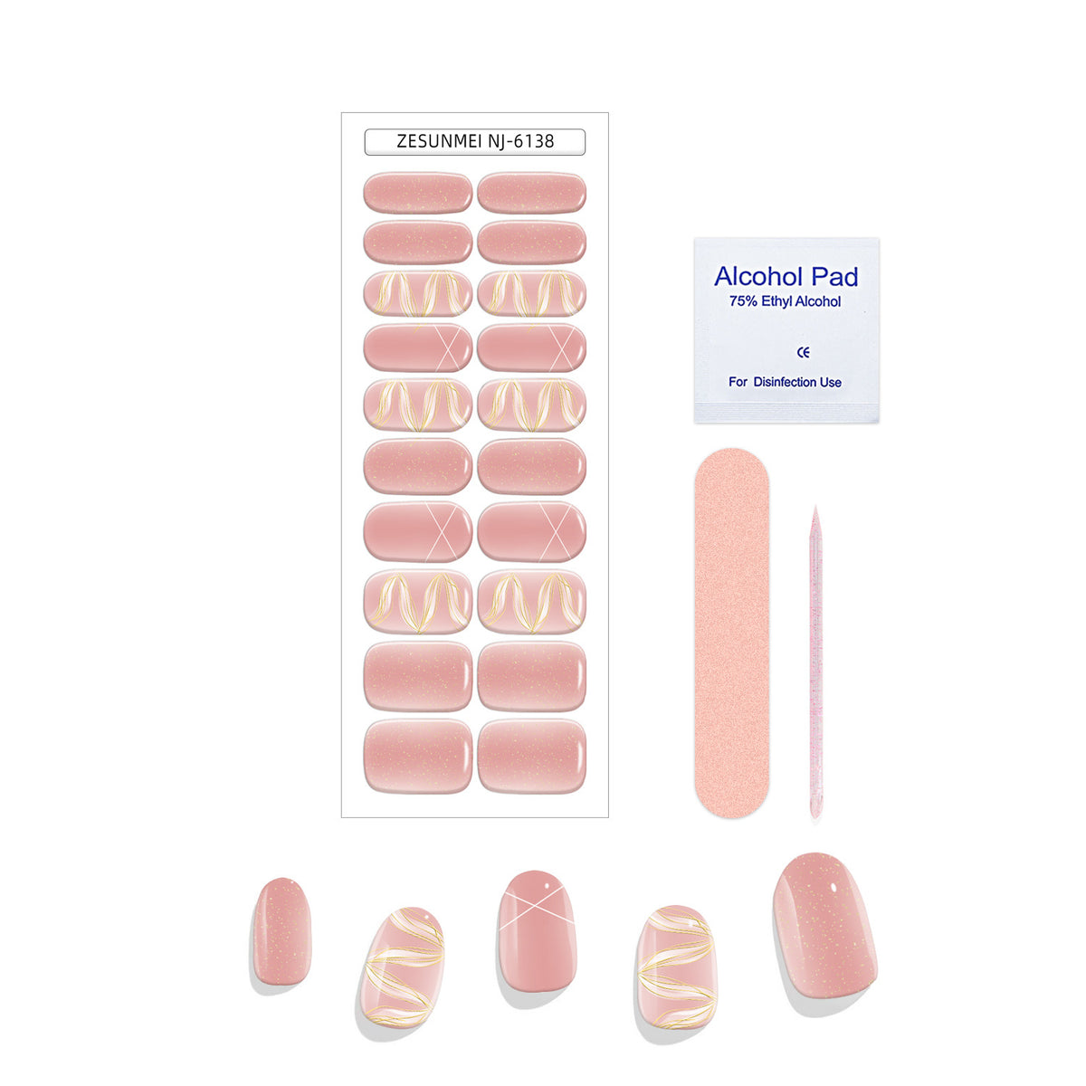 6138-Pink Feather Shape Color Blocking - Half Baked Nail Stickers